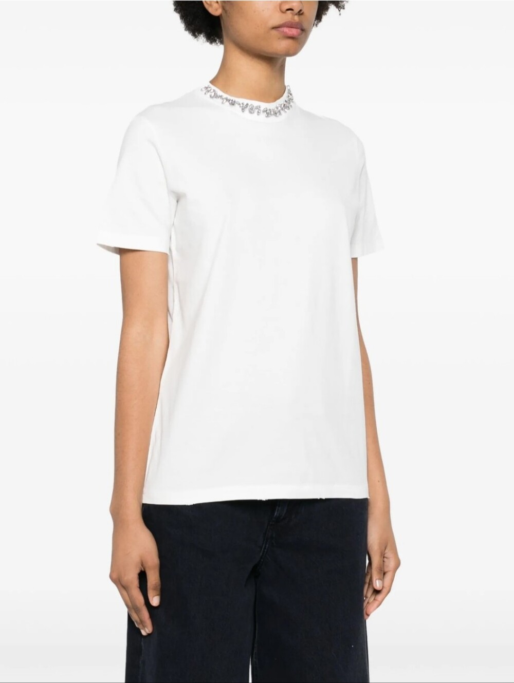 Golden Goose White Short-Sleeve Crewneck T-Shirt with Neck Embellishment